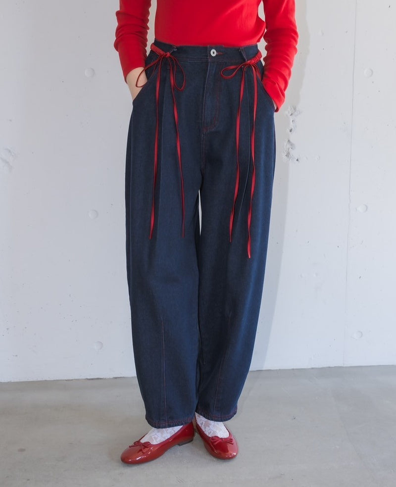 curve denim ribbon pants(2月下旬)